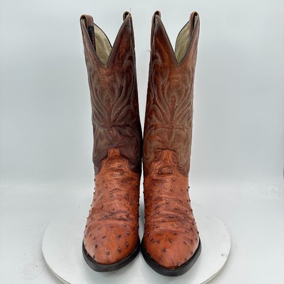 Durango Men Size 8D Brown Leather FullQuill Embroidered Ostrich Cowboy Boot - Picture 2 of 14